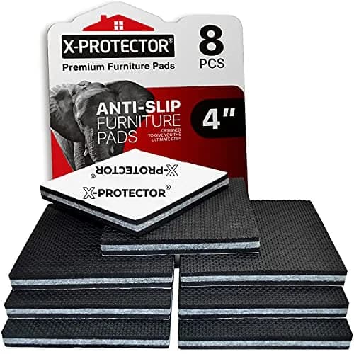 X-Protector Non Slip Furniture Pads 4 Inch Square (8 Pack) | Premium Furniture Grippers for Hardwood, Laminate, Tile Floors thumbnail 1