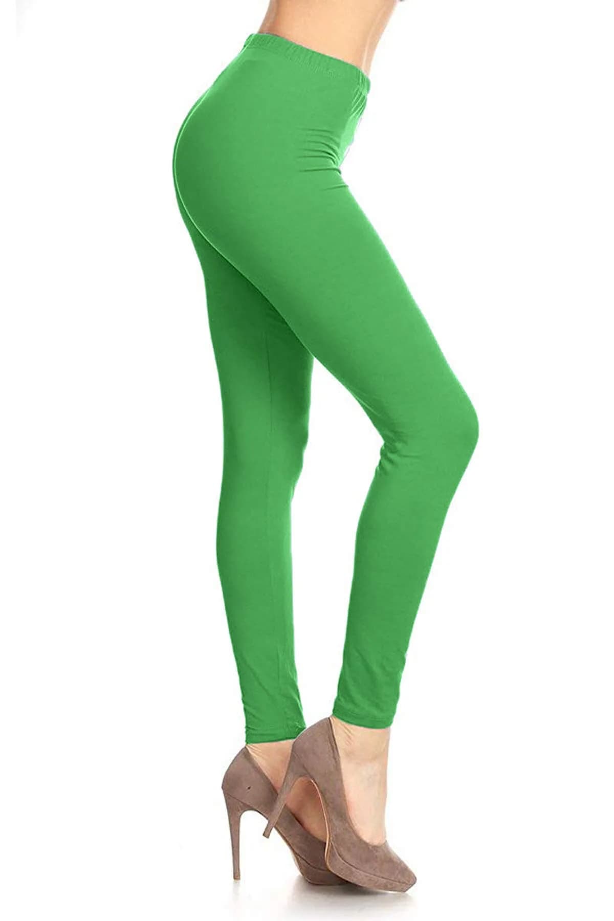 Leggings Depot Womens 1" Waistband High Waisted Solid Leggings Pants (Full Length, Mustard, One Size) — Kelly Green / Full Length / One Size