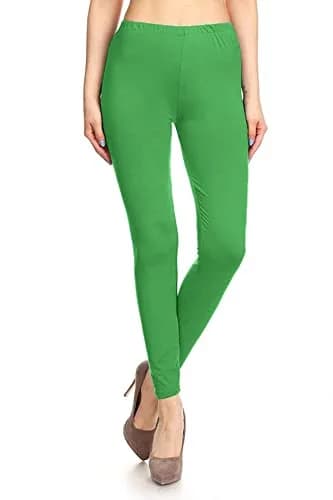 Leggings Depot Womens 1" Waistband High Waisted Solid Leggings Pants (Full Length, Kelly Green, One Size) | Soft, Stretchy, Comfortable Fit thumbnail 2