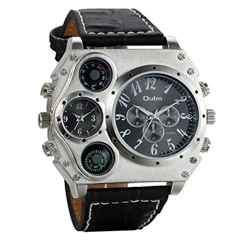Avaner Men's Oversized Big Face Steampunk Retro Leather Wrist Watch | Dual Time Zone Analog Quartz thumbnail 1
