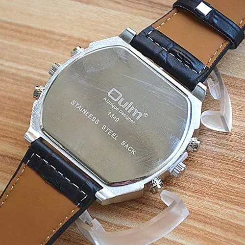 Avaner Men's Oversized Big Face Steampunk Retro Leather Wrist Watch | Dual Time Zone Analog Quartz thumbnail 5