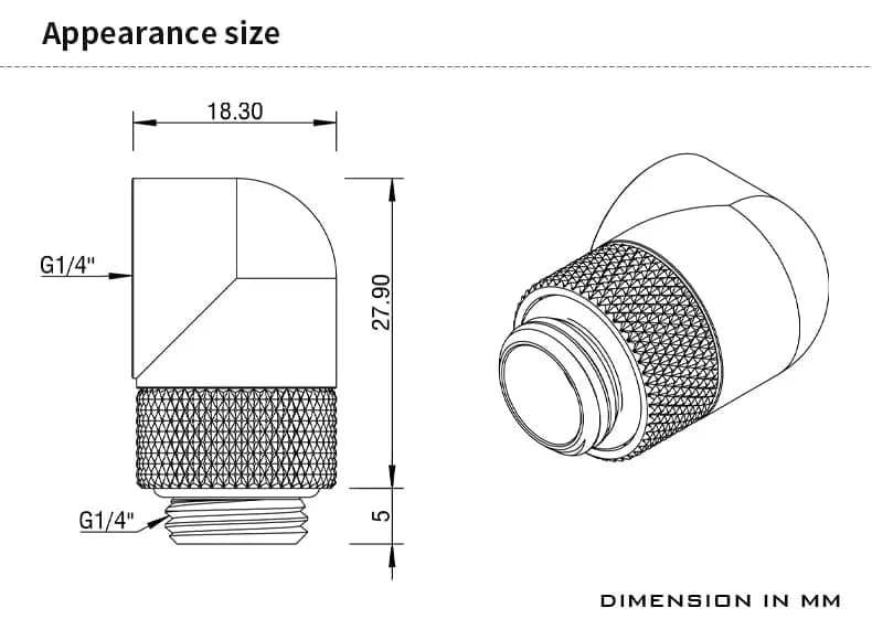 Barrow G1/4" Male to Female 90 Degree Rotary Extender Fitting Silver 4-Pack | Brass Construction for PC Water Cooling thumbnail 4