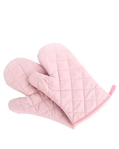 Nachvorn Heat Resistant Oven Mitts Pink Quilted Cotton & Polyester Oversized Mittens, 1 Pair (18 cm x 27 cm) thumbnail 1