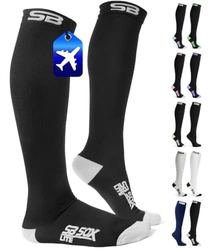 SB SOX Lite Compression Socks for Flying, 15-20mmHg (Black/Gray, L/XL) | Support for Long Flights & Travel thumbnail 1