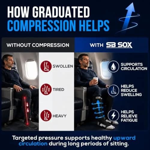 SB SOX Lite Compression Socks for Flying, 15-20mmHg (Black/Gray, L/XL) | Support for Long Flights & Travel thumbnail 5