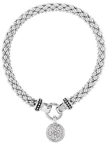 Nine West Silver Pave Circle Stretch Bracelet for Women | 5.7 cm (2.25in) Diameter | Sparkles with Clear Crystals thumbnail 1