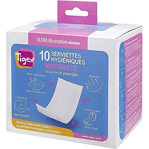 Tigex Maternity Postpartum Pads 10 Count | Ultra Absorbent Cotton Liners for Heavy Flow thumbnail 1