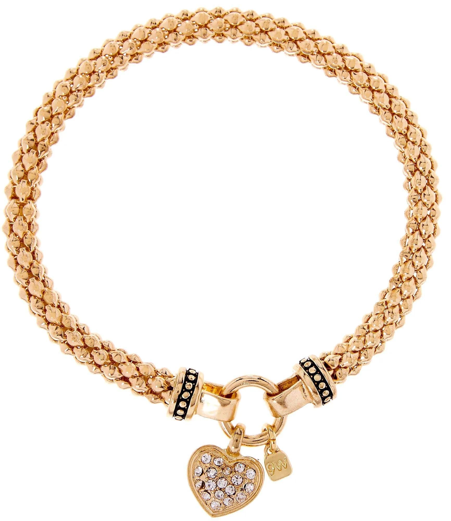 Nine West Pave Heart Stretch Bracelet Gold Tone 2.25in (5.7cm) Diameter | Sparkles Beautifully
