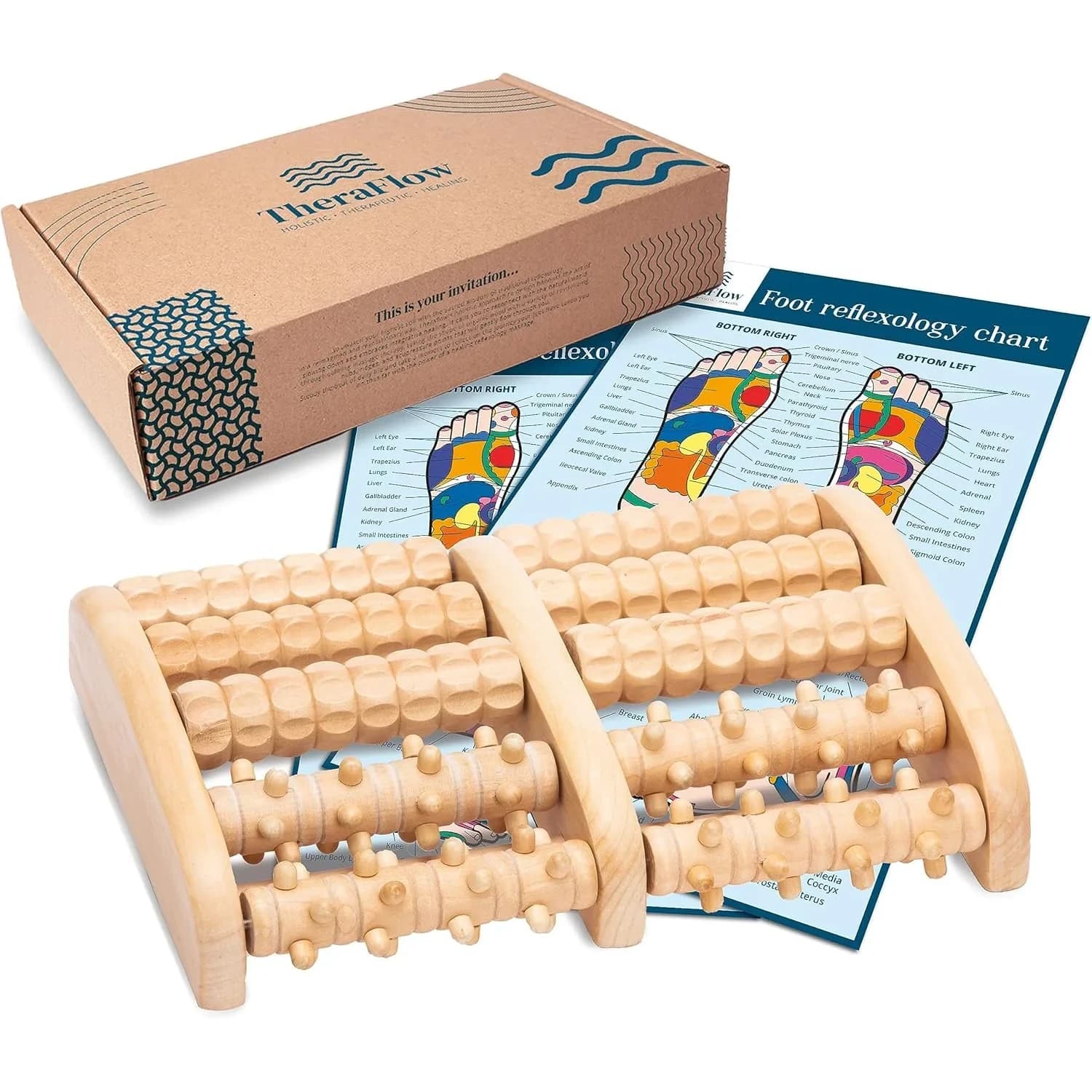 TheraFlow Wooden Foot Massager Roller with Reflexology Nubs | Deep Tissue & Plantar Fasciitis Relief
