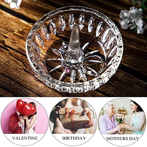 H&D HYALINE & DORA Crystal Ring Holder Dish 8 cm (3.1") | Elegant Clear Round Jewelry Organizer for Vanity thumbnail 5