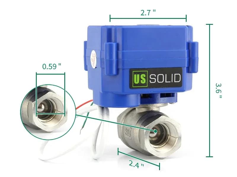 U.S. Solid Motorized Ball Valve 1/2" (15mm) NSF Certified 304SS Full Port, 9-24V AC/DC Auto Return thumbnail 4