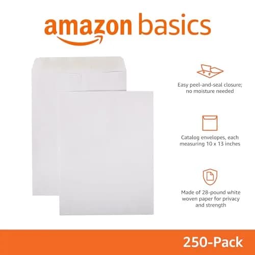 Amazon Basics White 28 lb Catalog Envelopes 25.4cm x 33cm (10x13 Inch) | Self-Seal for Documents thumbnail 2