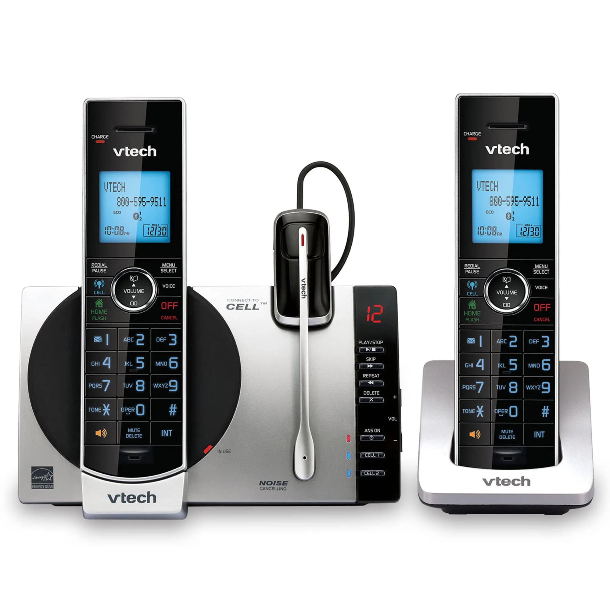 VTech DS6771-3 Connect to Cell Cordless Phone System with Answering Machine & Bluetooth Headset | 2 Handsets + 1 Headset - main product image