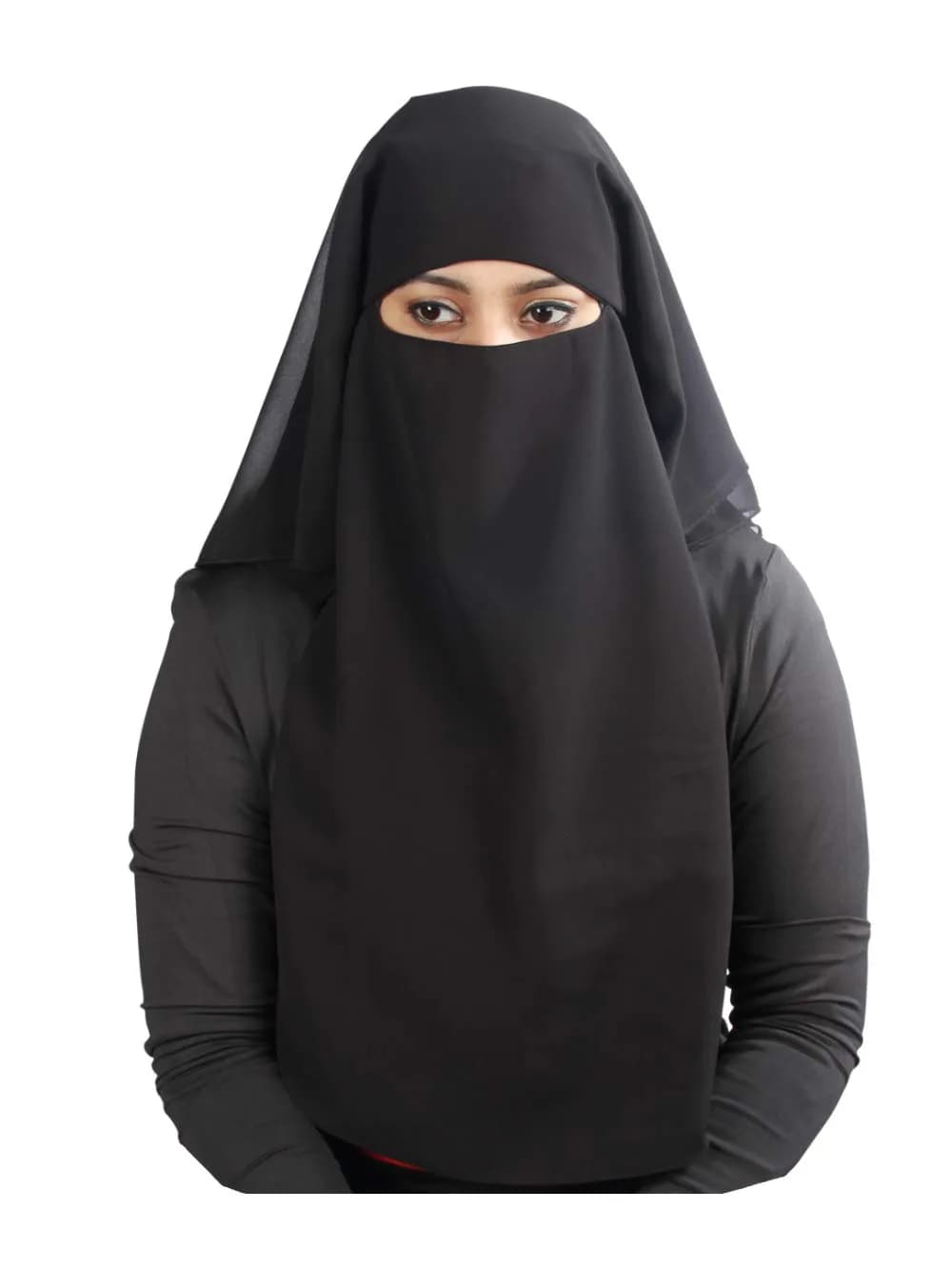MyBatua 3 Layers Saudi Niqab Black Georgette 78x66 cm (31x26 inches) | Breathable Face Veil - main product image