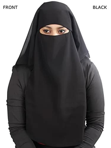MyBatua 3 Layers Saudi Niqab Black Georgette 78x66 cm (31x26 inches) | Breathable Face Veil thumbnail 2