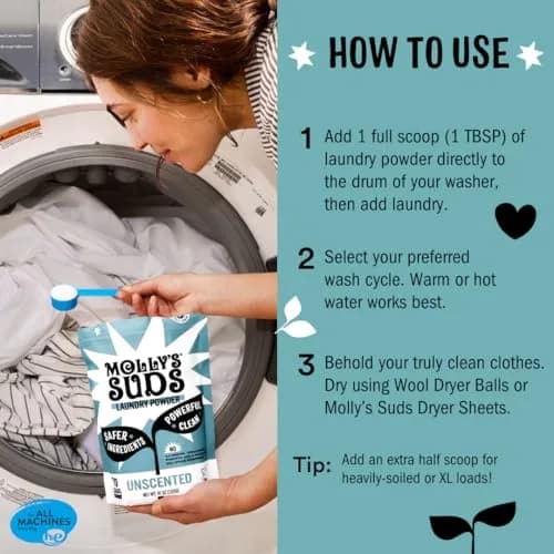 Molly's Suds Original Laundry Detergent Powder 1.9 kg (40 oz) | Gentle, Effective, Unscented for Sensitive Skin thumbnail 5