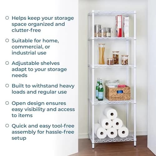 Honey-Can-Do 5-Tier Heavy Duty Adjustable Shelving Unit, 250-lb Per Shelf, NSF Certified, White Wire Shelf for Laundry Kitchen Pantry, 24 x 18 x 72 in thumbnail 7