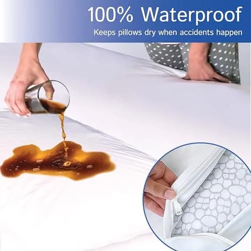 Four Seasons Essentials Waterproof King Pillow Protectors (Set of 2) – Zippered Pillow Cover 51cm x 79cm | Hypoallergenic Dust Allergy Proof Encasement thumbnail 5