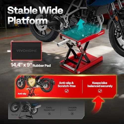 VIVOHOME 1100 LBS Motorcycle Lift Scissor Jack, Wide Deck Hoist Stand, Red | Heavy-Duty Steel, Precise Height Adjustment thumbnail 4