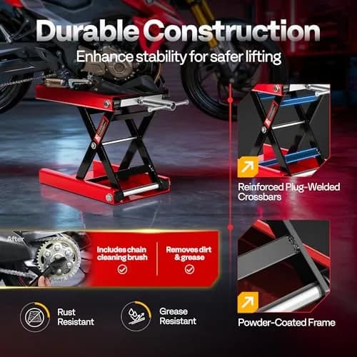 VIVOHOME 1100 LBS Motorcycle Lift Scissor Jack, Wide Deck Hoist Stand, Red | Heavy-Duty Steel, Precise Height Adjustment thumbnail 6