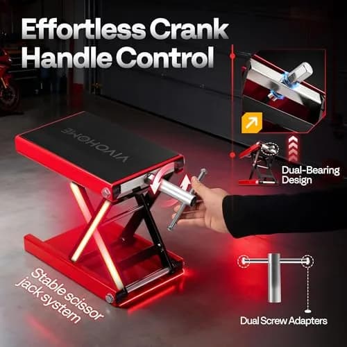 VIVOHOME 1100 LBS Motorcycle Lift Scissor Jack, Wide Deck Hoist Stand, Red | Heavy-Duty Steel, Precise Height Adjustment thumbnail 3