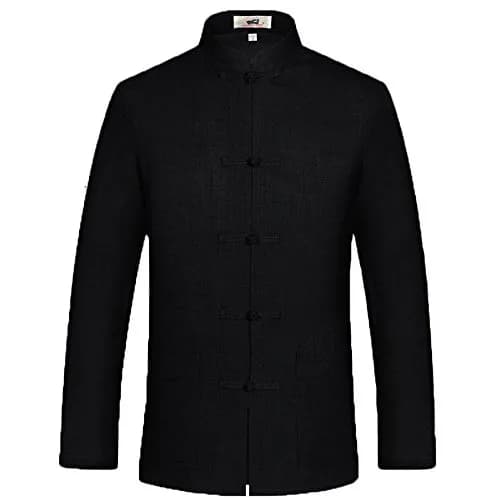 ZooBoo Men's Tang Suit Long Sleeve Chinese Shirt Black Size L | Breathable Cotton-Linen Blend for Martial Arts thumbnail 1