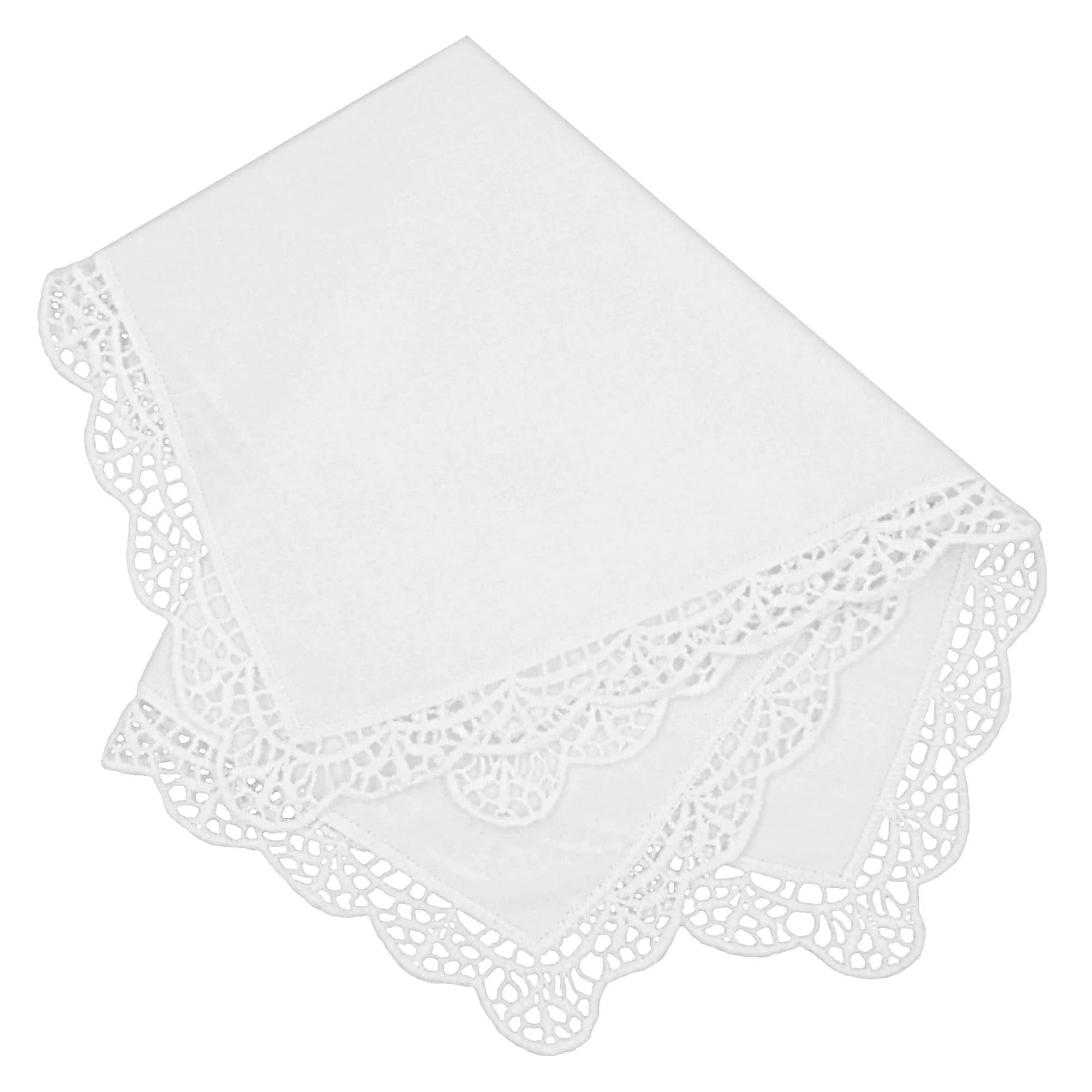 Milesky White Wedding Handkerchief Pure Cotton with Crochet Lace CH05 (30x30cm / 11.5x11.5") | Elegant Bridal Accessory