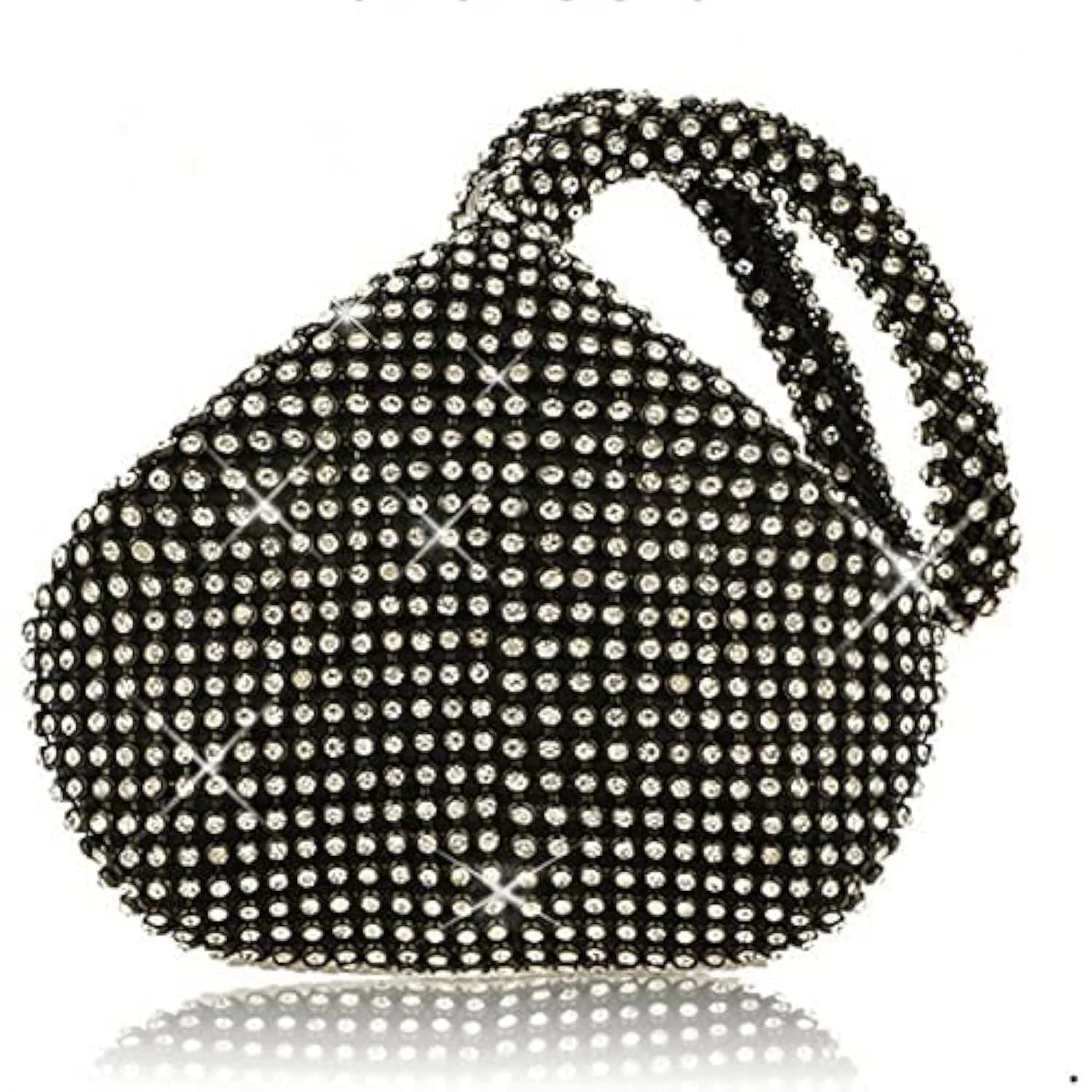 JIAN YA NA Rhinestone Trihedral Clutch Evening Bag 11.3cm (4.7") x 15.5cm (5.9") | Black Bling Zipper Wedding Purse