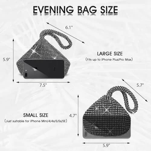 JIAN YA NA Rhinestone Trihedral Clutch Evening Bag 11.3cm (4.7") x 15.5cm (5.9") | Black Bling Zipper Wedding Purse thumbnail 4