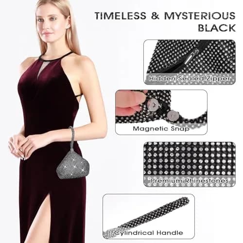JIAN YA NA Rhinestone Trihedral Clutch Evening Bag 11.3cm (4.7") x 15.5cm (5.9") | Black Bling Zipper Wedding Purse thumbnail 3