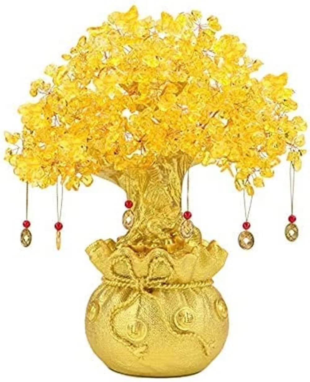 VOVOV Feng Shui Citrine/Yellow Crystal Money Tree with Chinese Dragon Pots | Abundance & Prosperity Feng Shui Figurine
