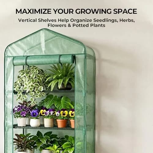 Worth Garden 4 Tier Mini Greenhouse 160cm (63") H x 68cm (27") L x 48cm (19") W | Sturdy Portable Gardening Shelves with PVC Cover thumbnail 5