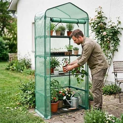 Worth Garden 4 Tier Mini Greenhouse 160cm (63") H x 68cm (27") L x 48cm (19") W | Sturdy Portable Gardening Shelves with PVC Cover thumbnail 7