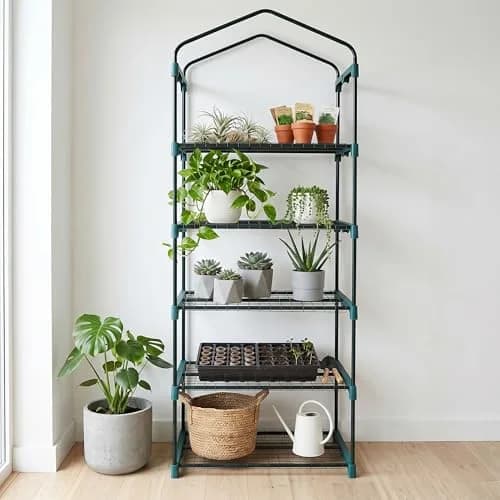 Worth Garden 4 Tier Mini Greenhouse 160cm (63") H x 68cm (27") L x 48cm (19") W | Sturdy Portable Gardening Shelves with PVC Cover thumbnail 8
