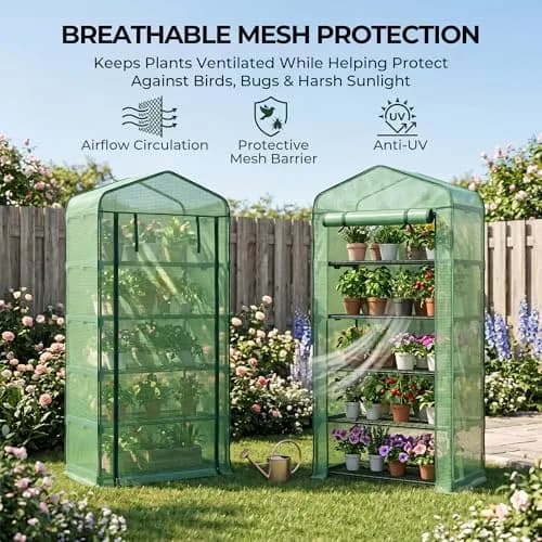 Worth Garden 4 Tier Mini Greenhouse 160cm (63") H x 68cm (27") L x 48cm (19") W | Sturdy Portable Gardening Shelves with PVC Cover thumbnail 2
