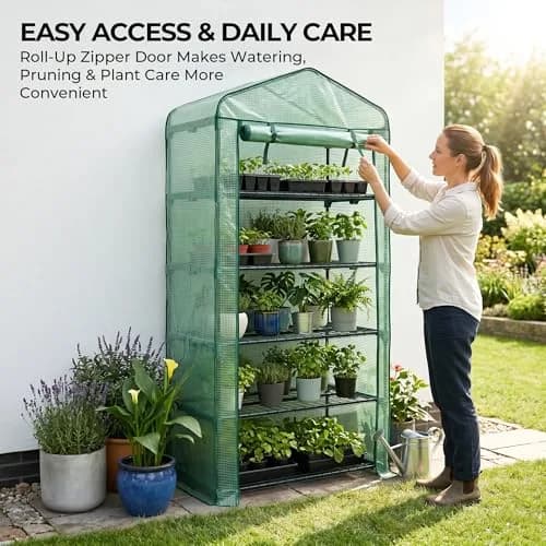 Worth Garden 4 Tier Mini Greenhouse 160cm (63") H x 68cm (27") L x 48cm (19") W | Sturdy Portable Gardening Shelves with PVC Cover thumbnail 3