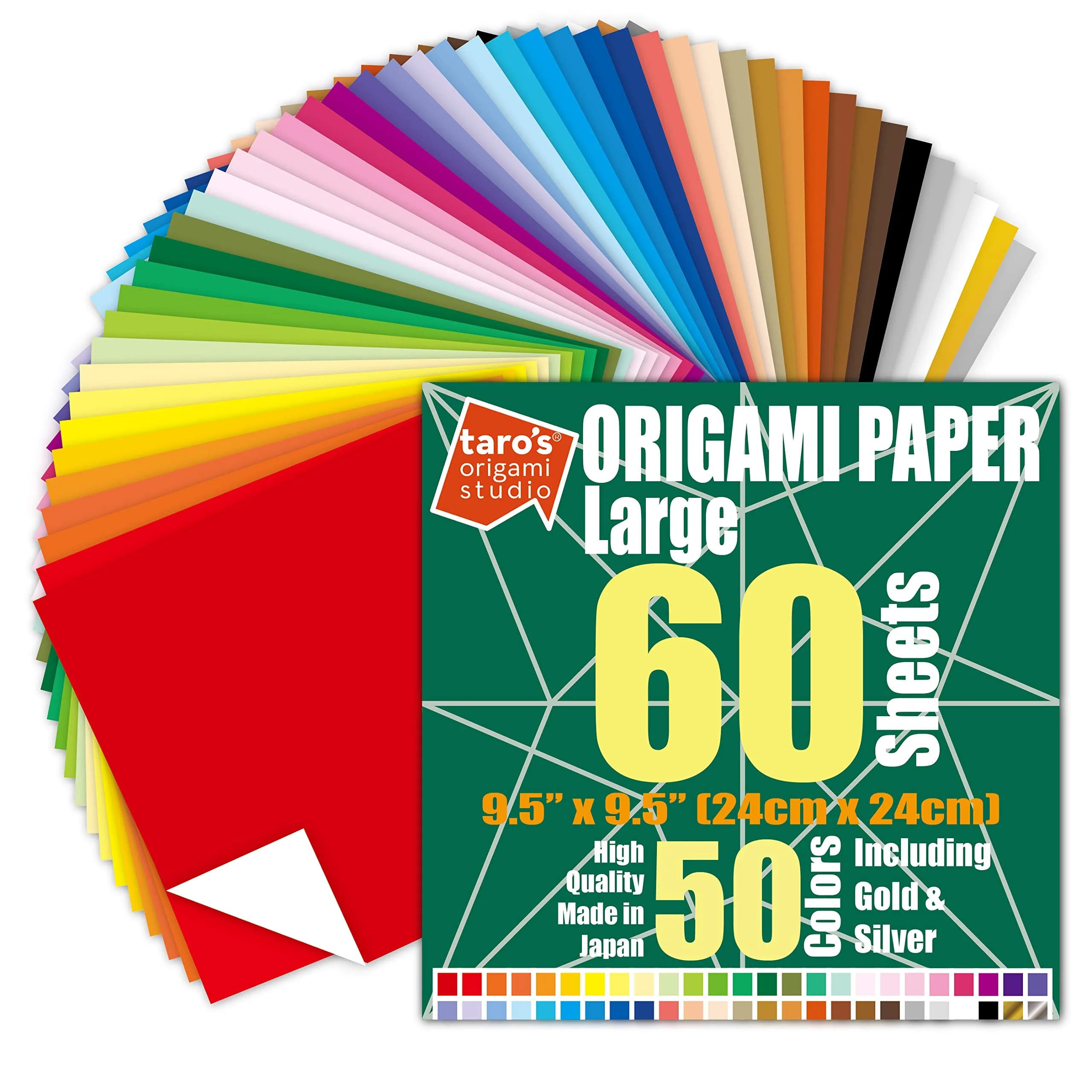 Taro's Origami Studio Large 10 Inch Square Origami Paper 50 Sheets (25cm) | Made in Japan — 9.5 inches