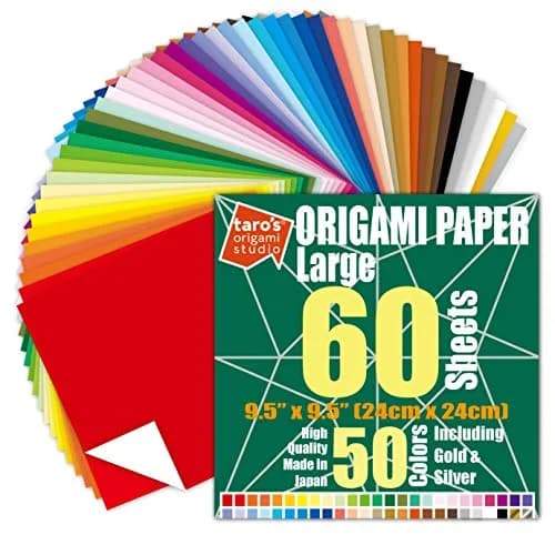 Taro's Origami Studio Large 9.5 Inch (24 cm) 50 Colors 60 Sheets Square Origami Paper | Authentic Japanese Kami thumbnail 1