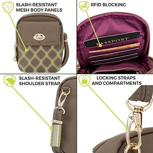 Travelon Anti-Theft Tailored Crossbody Phone Pouch Sable | Stadium Approved, RFID Blocking, Locking Zippers thumbnail 5