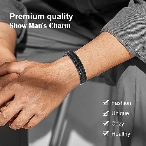 JEROOT Black Magnetic Bracelet for Men | Pure Titanium with 44 x 3500 Gauss Magnets thumbnail 2