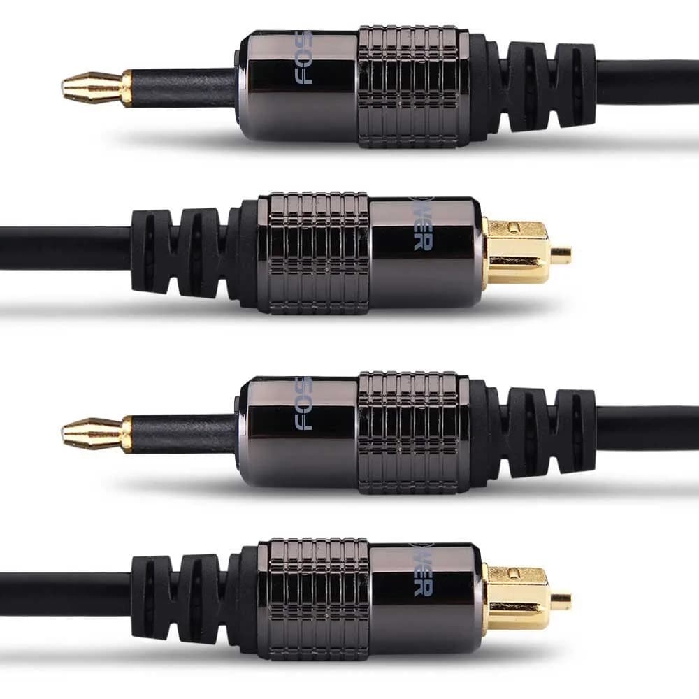 FosPower 24K Gold Plated Toslink to Mini Toslink Optical Cable 6ft | Supports 5.1/7.1 Surround Sound — 6 Ft