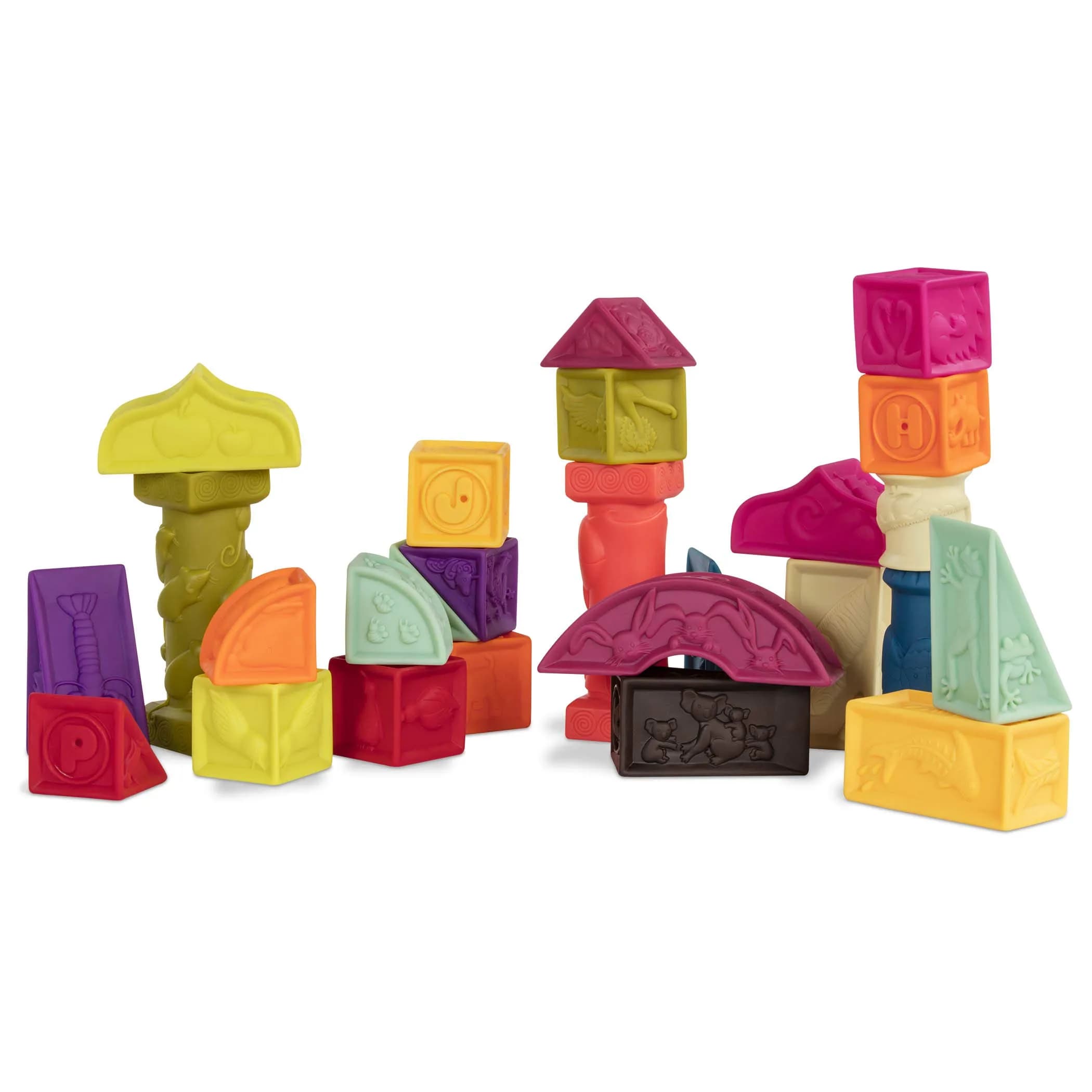 B. toys Elemenosqueeze Baby Blocks, 26 Soft Alphabet Building Blocks | Educational & Sensory Play for Ages 6 Months+