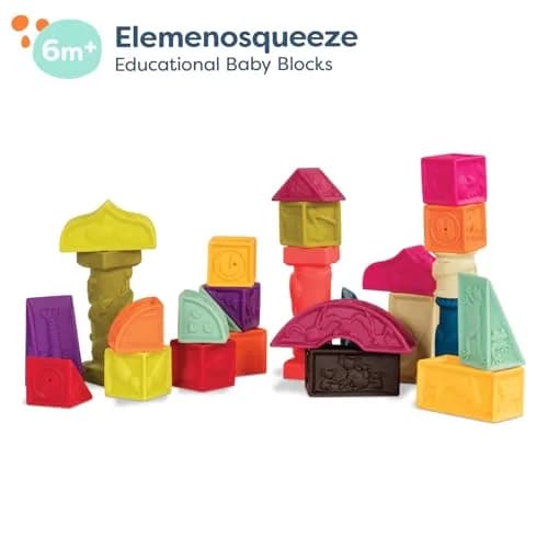 B. toys Elemenosqueeze Baby Blocks, 26 Soft Alphabet Building Blocks | Educational & Sensory Play for Ages 6 Months+ thumbnail 6