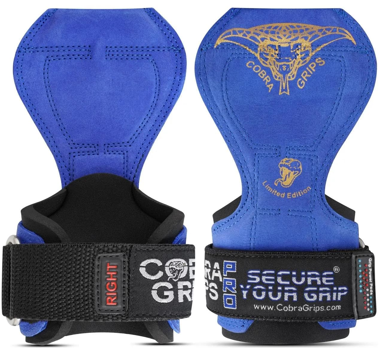 Cobra Grips PRO A PRO Black Rubber Weight Lifting Gloves with Wrist Wraps - 5.5 - 8.75" Wrist — PRO Blue Leather / 5.5 - 8.75"