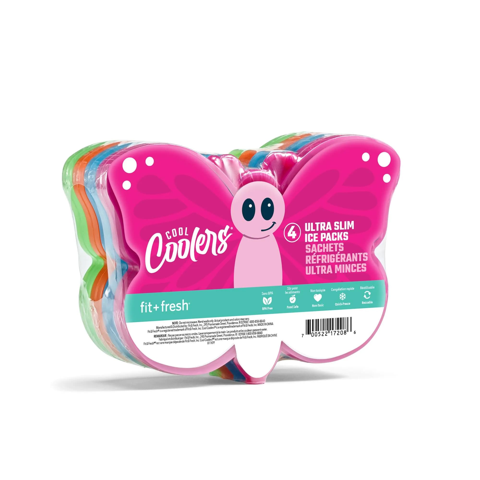 Fit & Fresh Reusable Kids Lunch Box Ice Packs 4pk | Slim Butterfly-Shaped, BPA-Free, Compact & Powerful Cooling (70-120 chars) - main product image