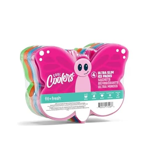 Fit & Fresh Reusable Kids Lunch Box Ice Packs 4pk | Slim Butterfly-Shaped, BPA-Free, Compact & Powerful Cooling (70-120 chars) thumbnail 1