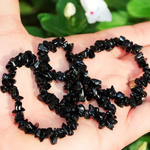 Zenergy Gems Black Tourmaline Crystal Chip Bracelet 7" | Psychic Protection & Healing Energy thumbnail 2