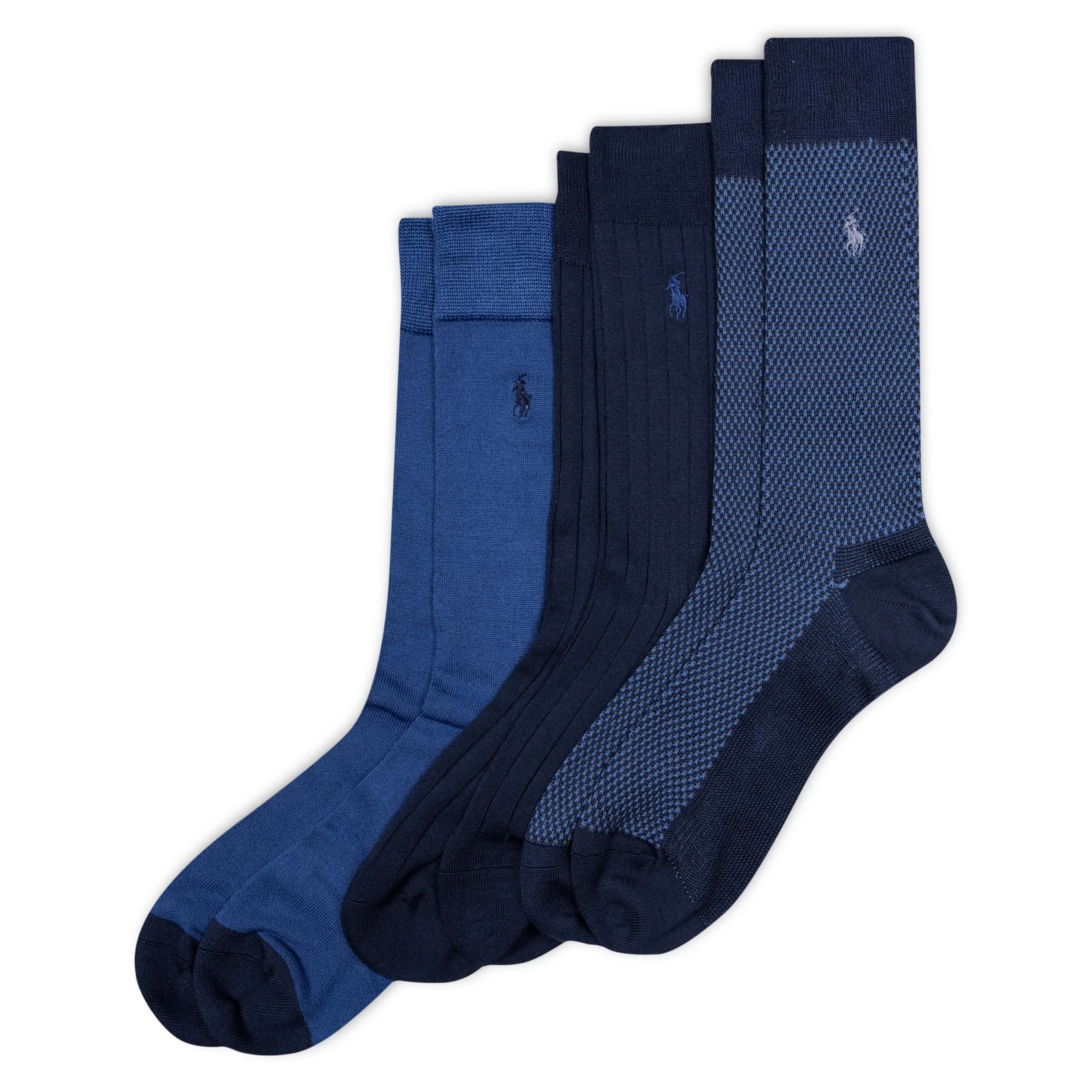 POLO RALPH LAUREN Mens Birdseye Dress Crew Socks 6-12.5 US Navy | Signature Embroidered Pony & Reinforced Toe - main product image