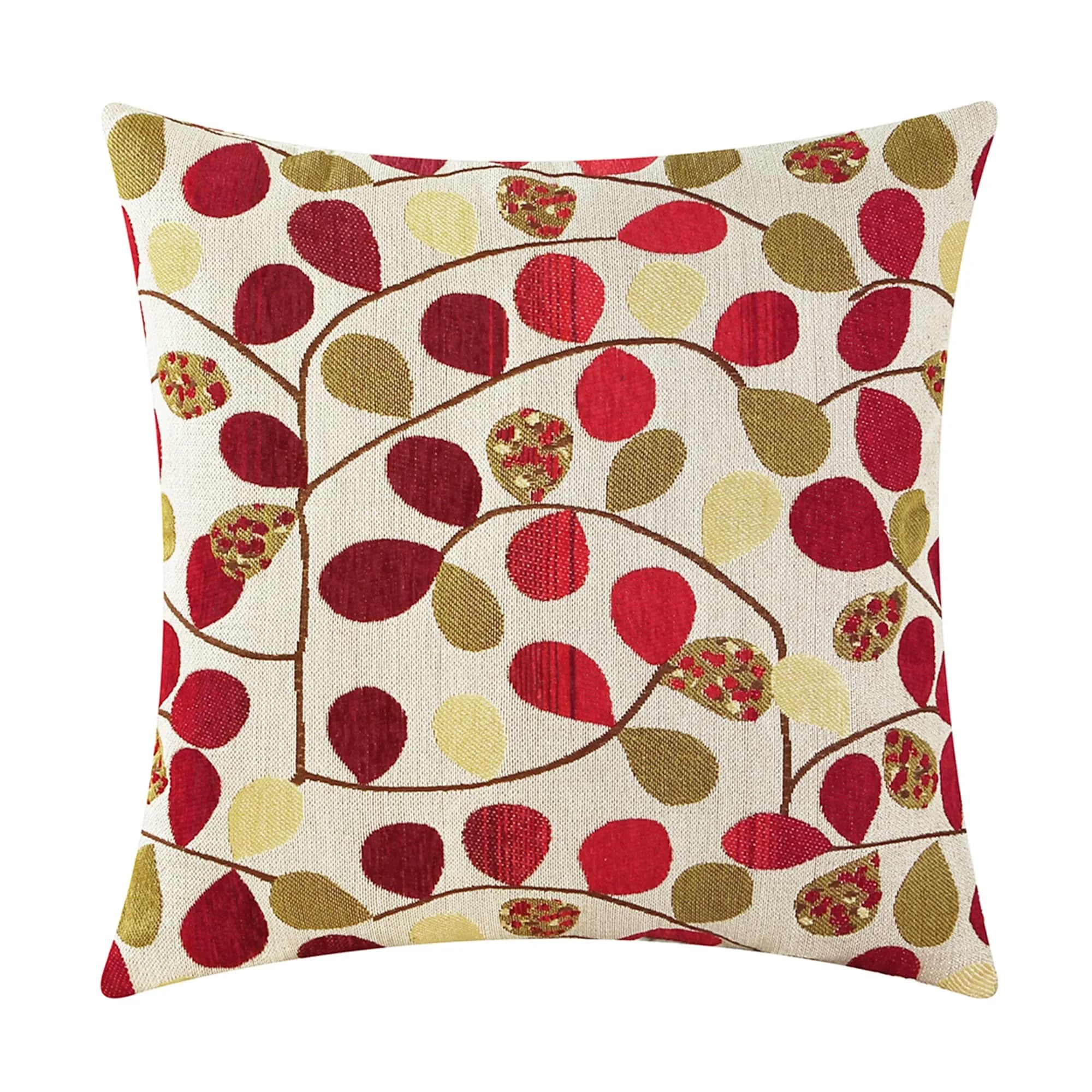 CaliTime Fall Decorative Throw Pillow Covers 18 x 18 Inches | Luxurious Leaf Design, Ecru Red, Heavy & Thick Fabric