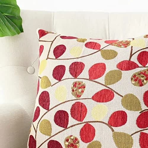 CaliTime Fall Decorative Throw Pillow Covers 18 x 18 Inches | Luxurious Leaf Design, Ecru Red, Heavy & Thick Fabric thumbnail 6